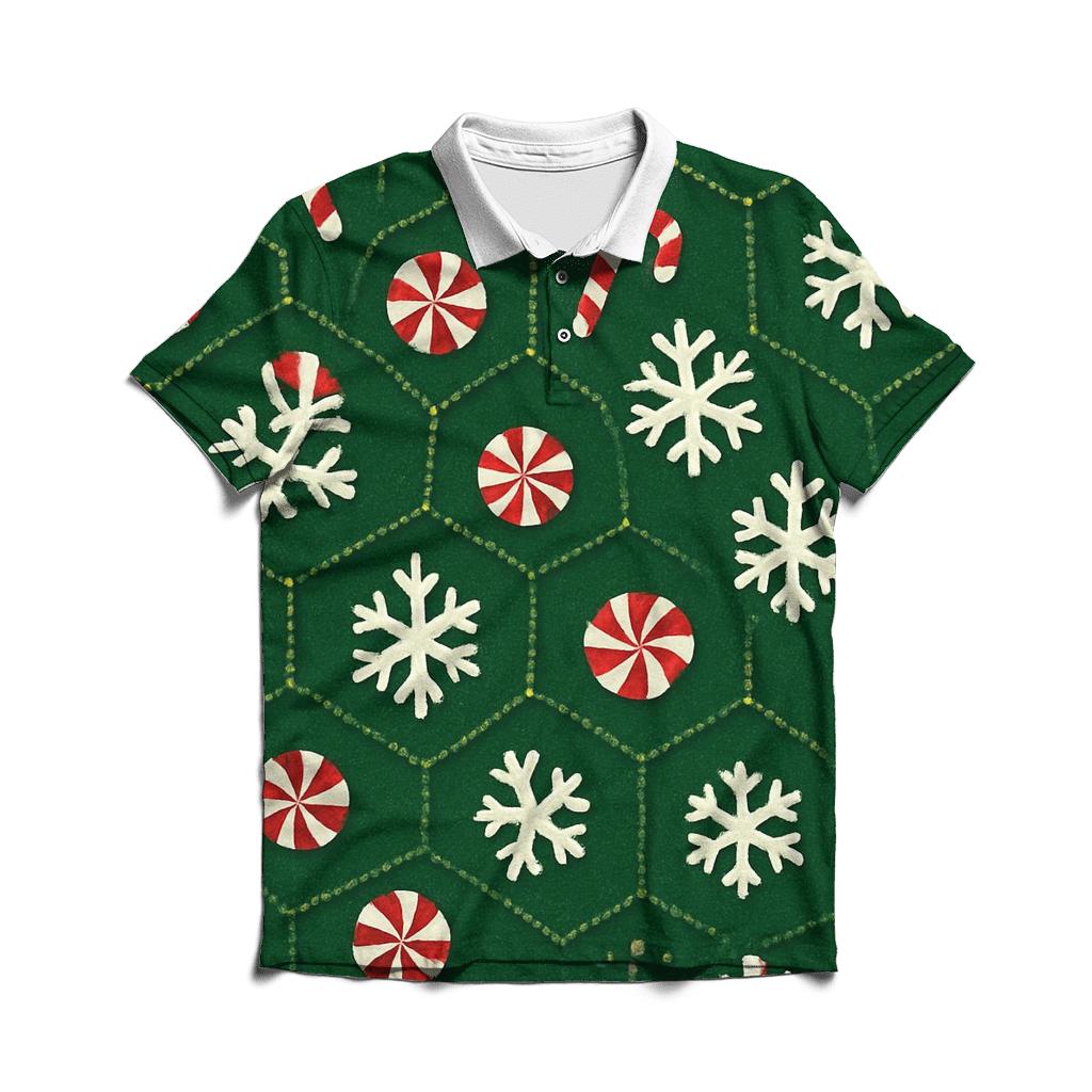 Peppermint Snowflake Hex Tessellation embroidered polo tops