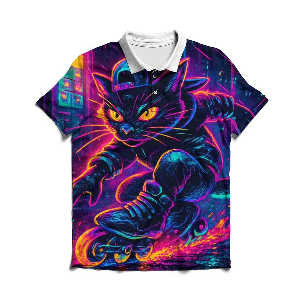 Neon Alley Roller Cat personalized polo shirts