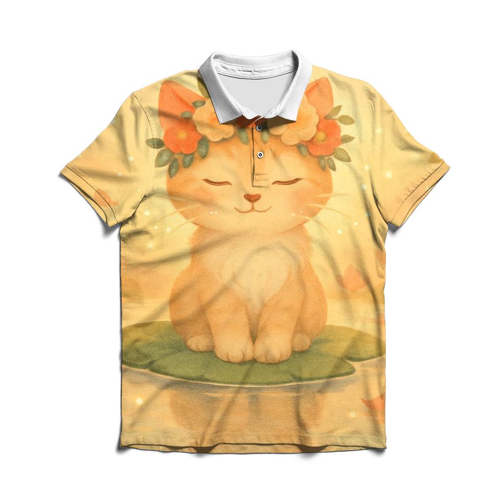 Sunrise Blossom Crown Dream Cat embroidered polo tops