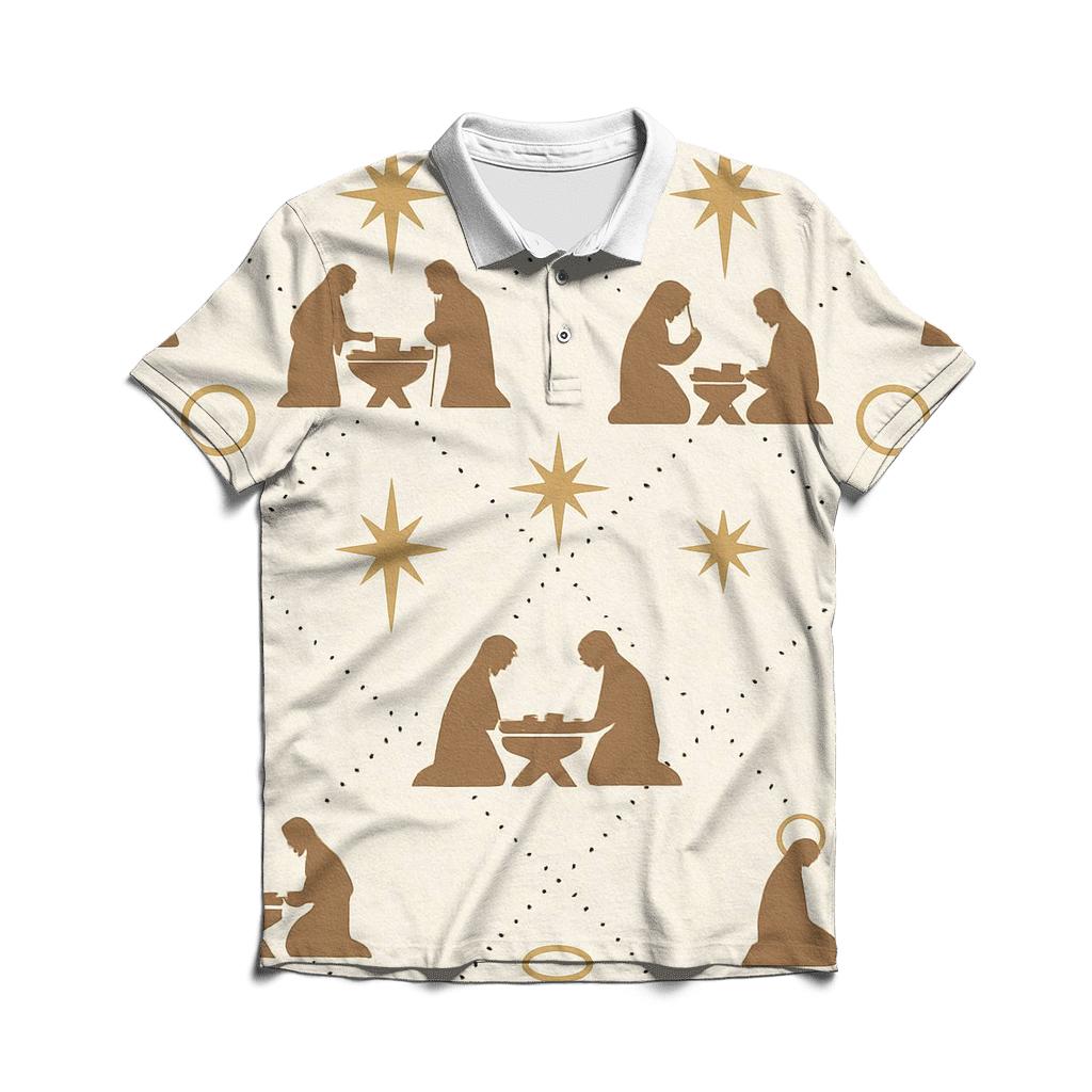 Ivory Nativity Lattice Minimal Repeat stylish collar polo tees