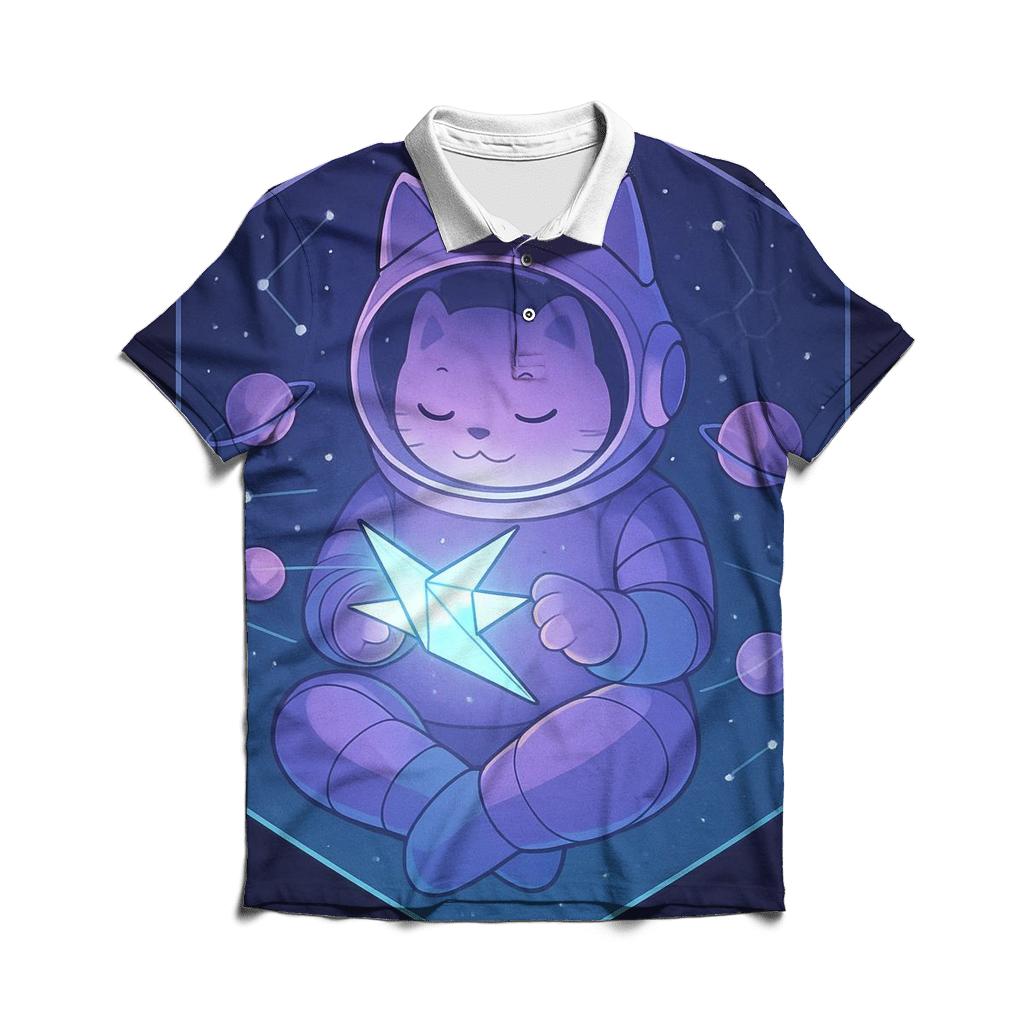Starlit Origami Astronaut Cat stylish collar polo tees