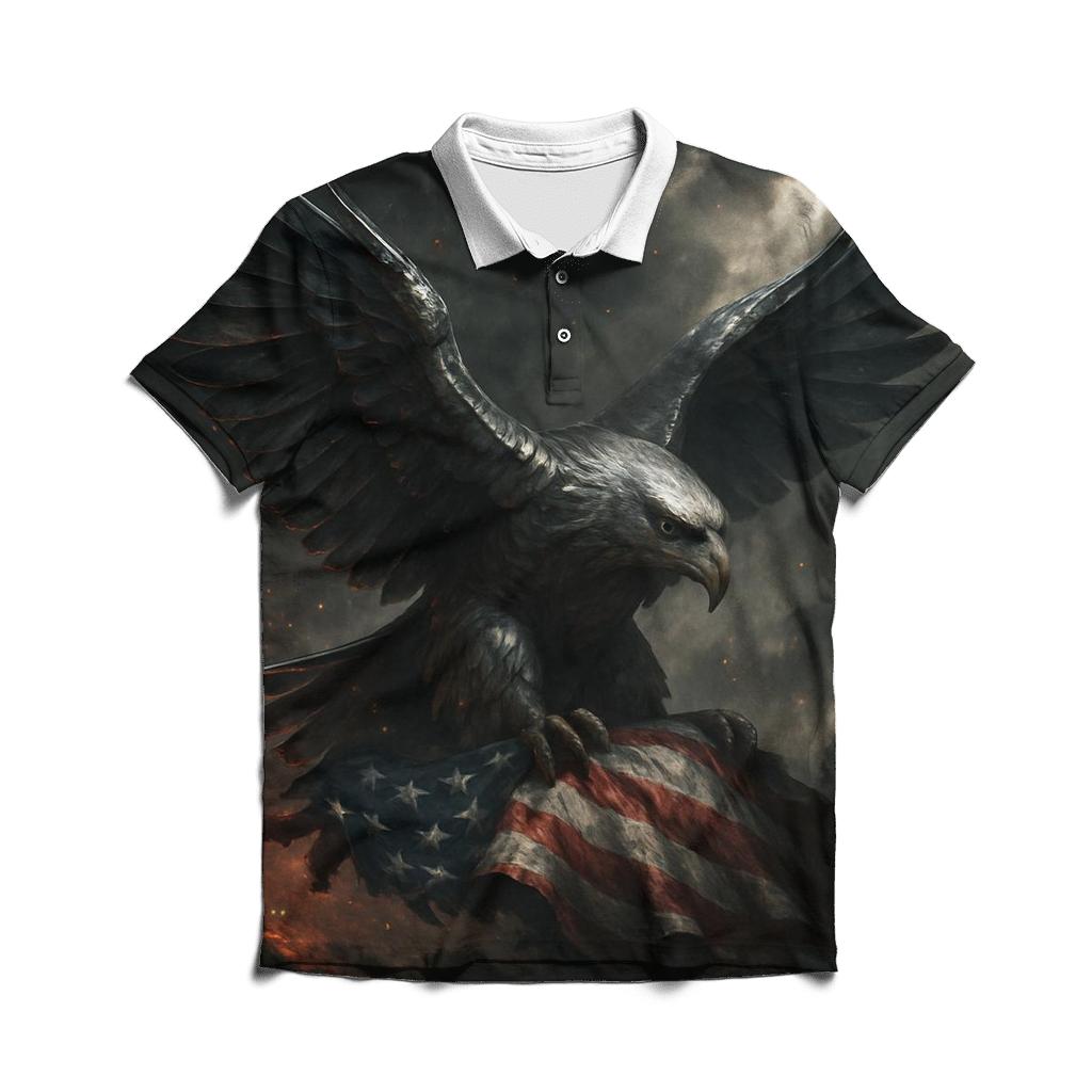 Steel Eagle Over Shattered Stripes premium cotton polo shirts