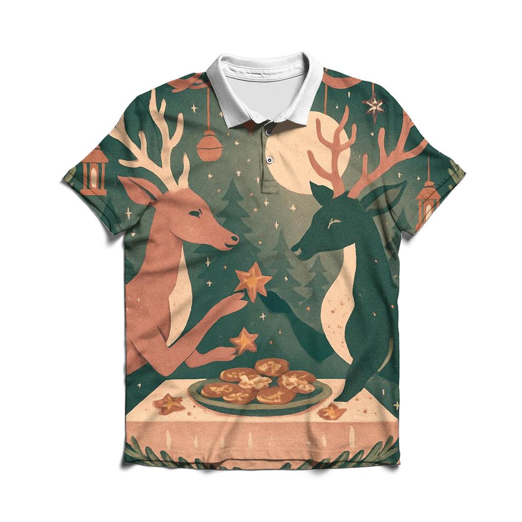 Reindeer Cookie Swap Night premium cotton polo shirts