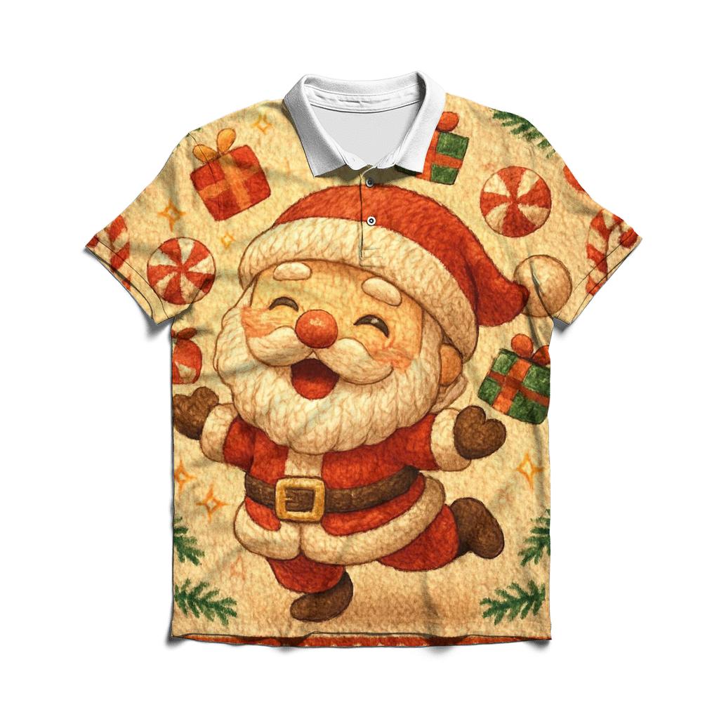 Knitted Candy Cane Chaos Santa custom polo shirts