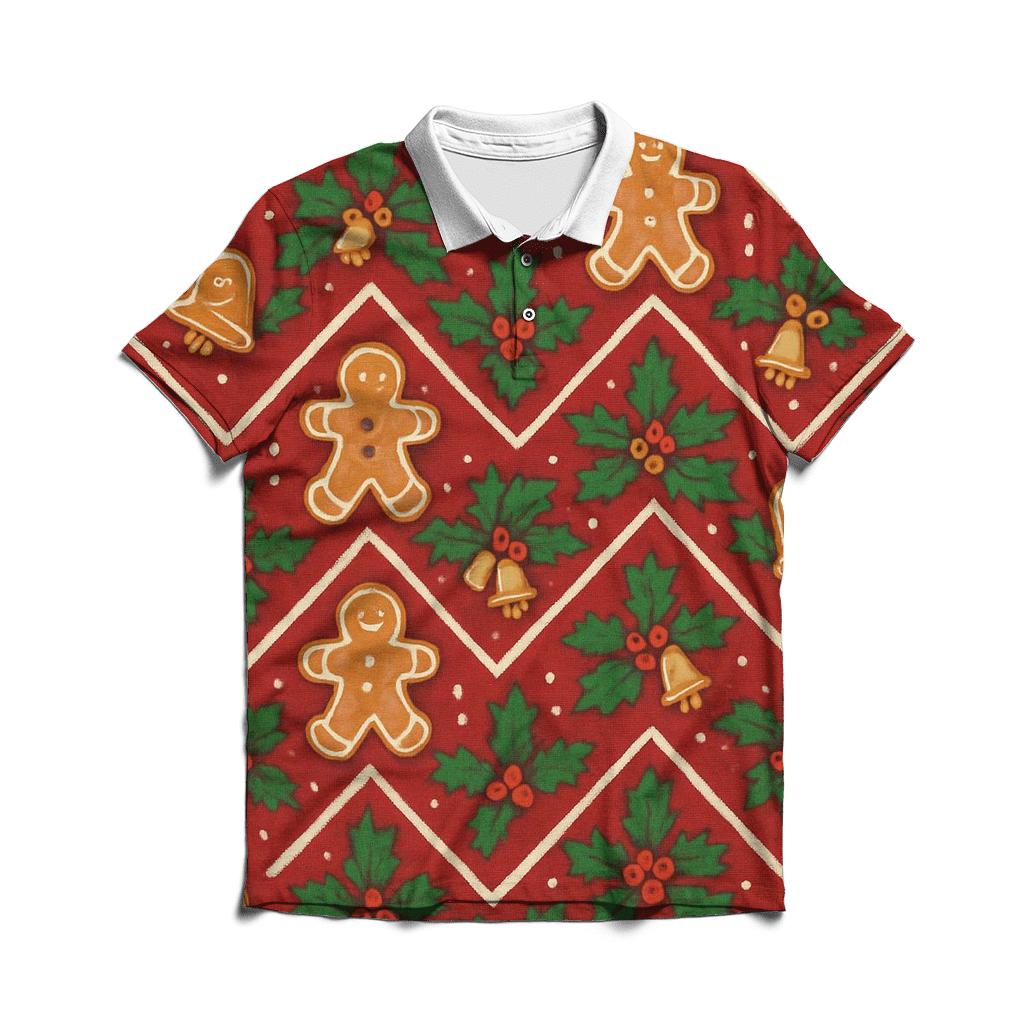 Gingerbread Holly Chevron Wrap Pattern embroidered polo tops