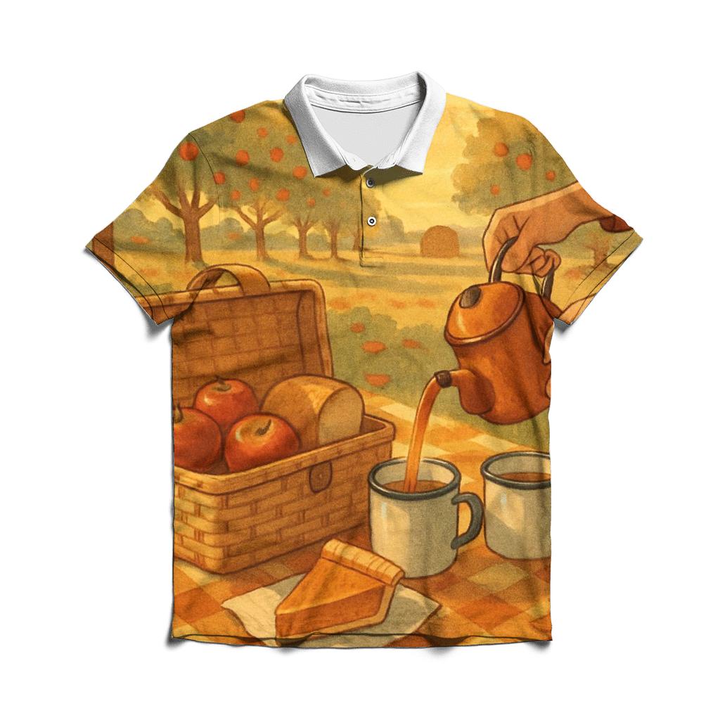 Vintage Orchard Thanksgiving Picnic premium cotton polo shirts