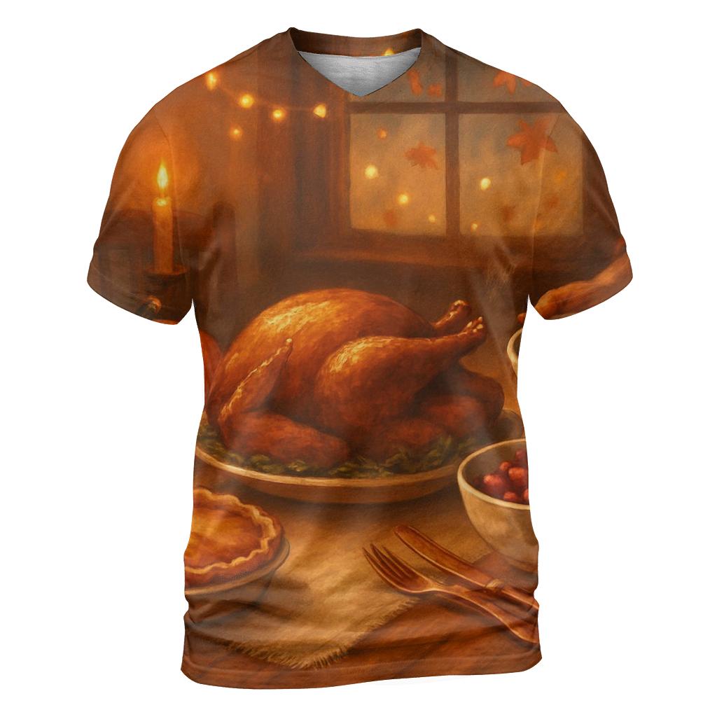 Candlelit Harvest Table Stillness vibrant all-over design tees