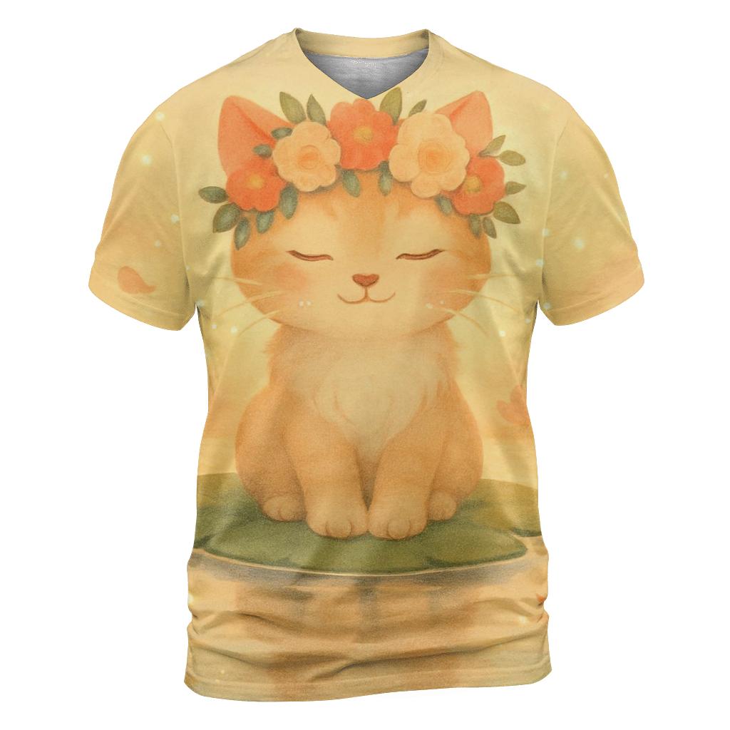 Sunrise Blossom Crown Dream Cat artistic all-over print tops