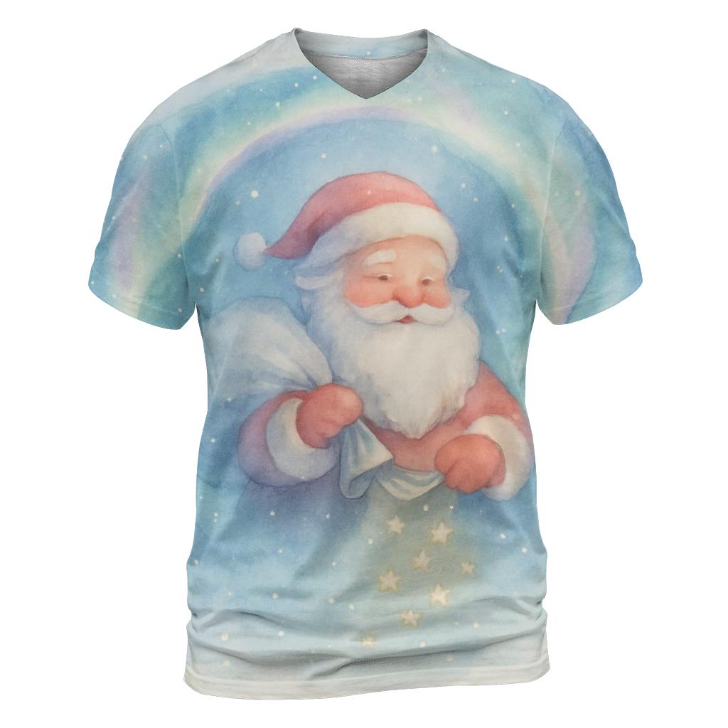 Dreamy Watercolor Aurora Santa artistic all-over print tops