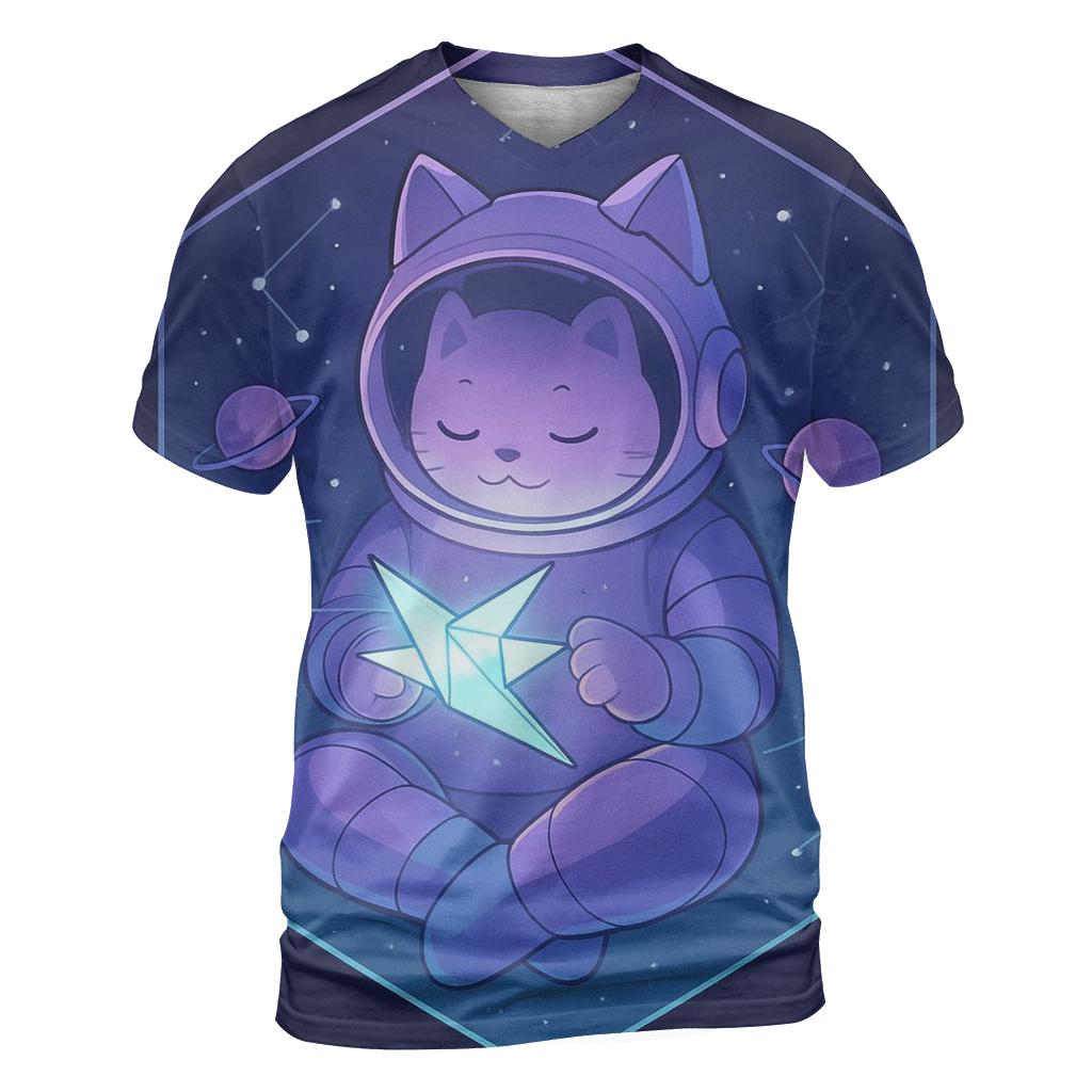 Starlit Origami Astronaut Cat unique graphic print tees