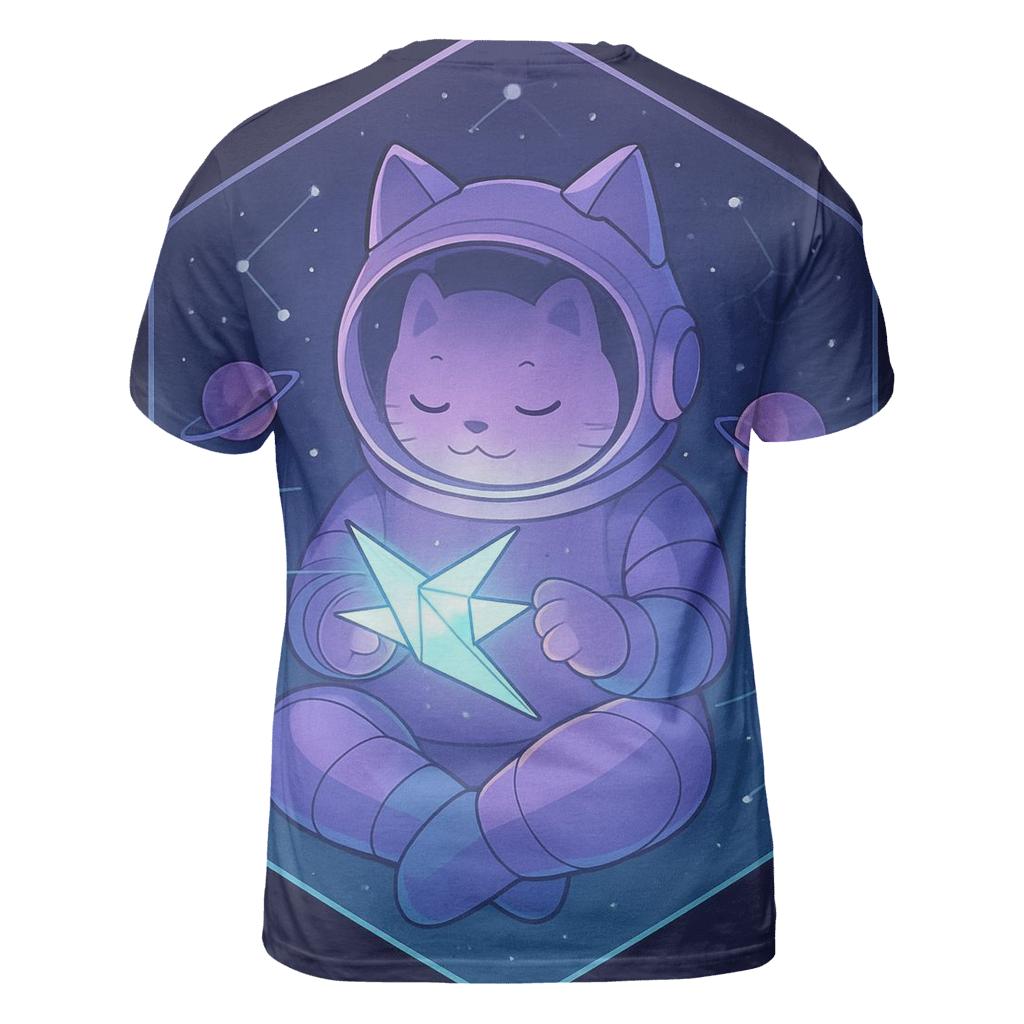 Starlit Origami Astronaut Cat unique graphic print tees