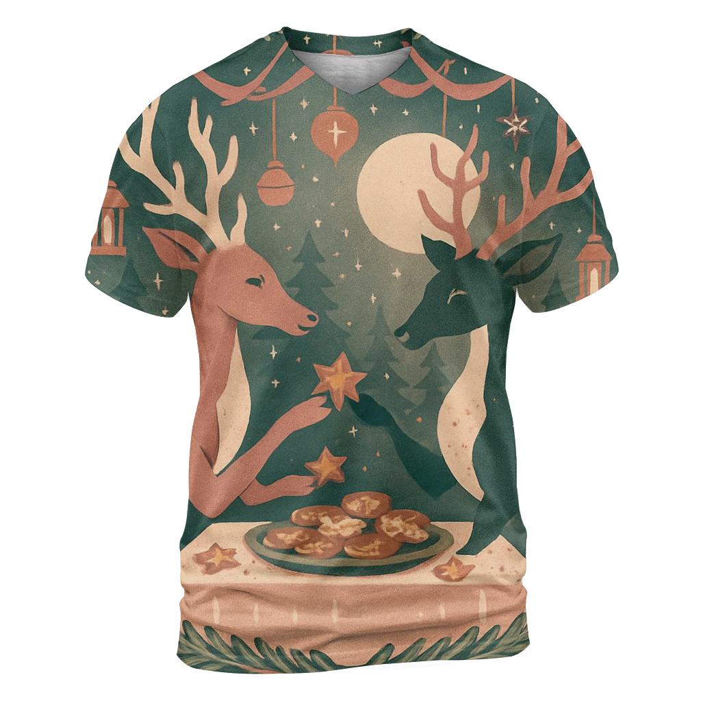 Reindeer Cookie Swap Night vibrant all-over design tees