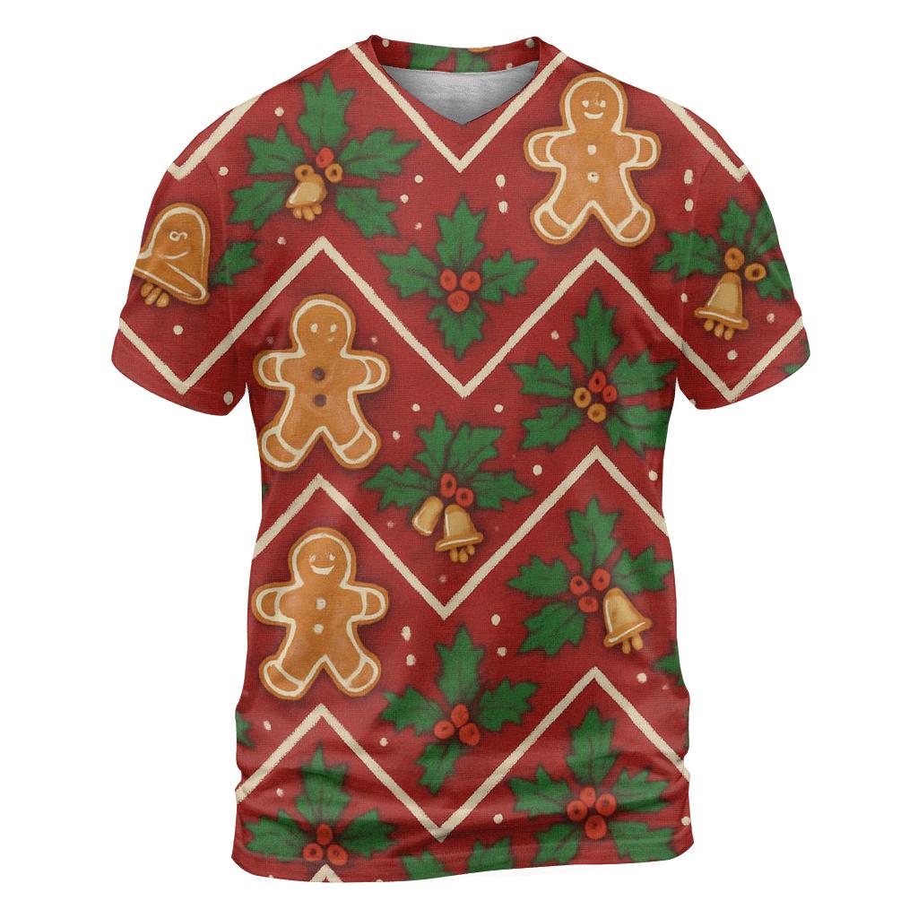 Gingerbread Holly Chevron Wrap Pattern creative print fashion shirts
