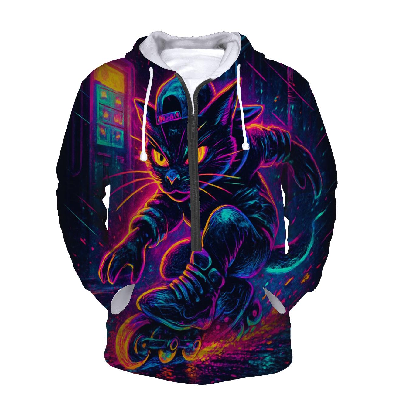 Neon Alley Roller Cat printed hoodies