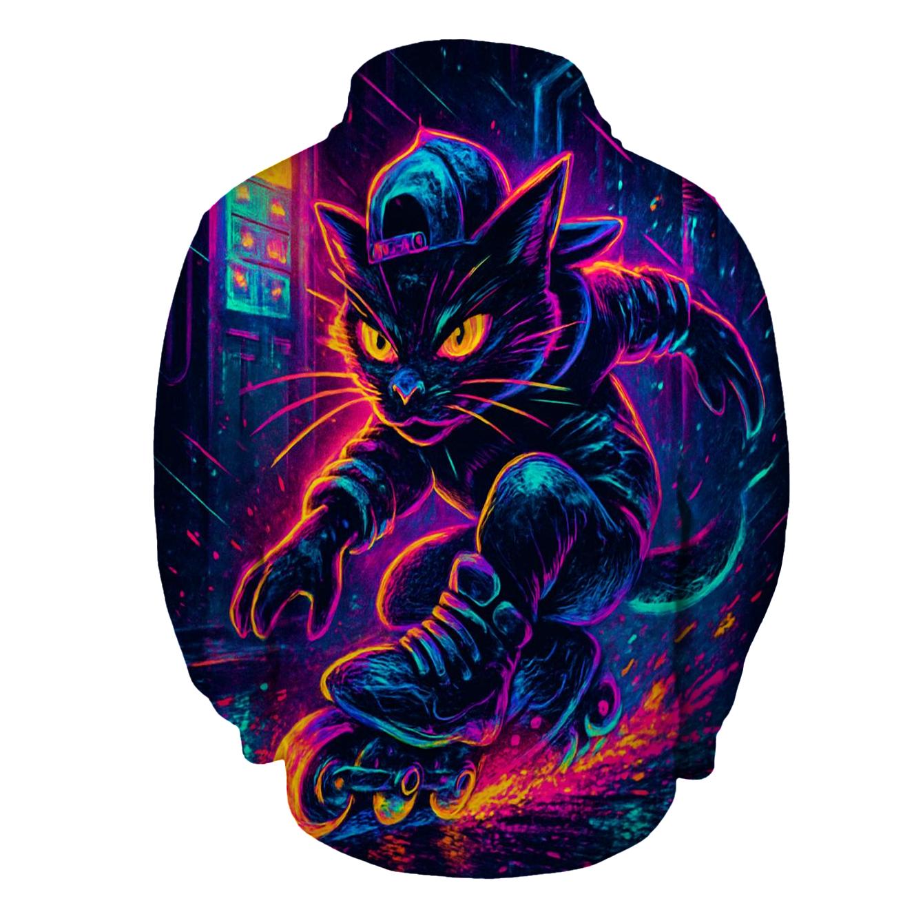 Neon Alley Roller Cat printed hoodies
