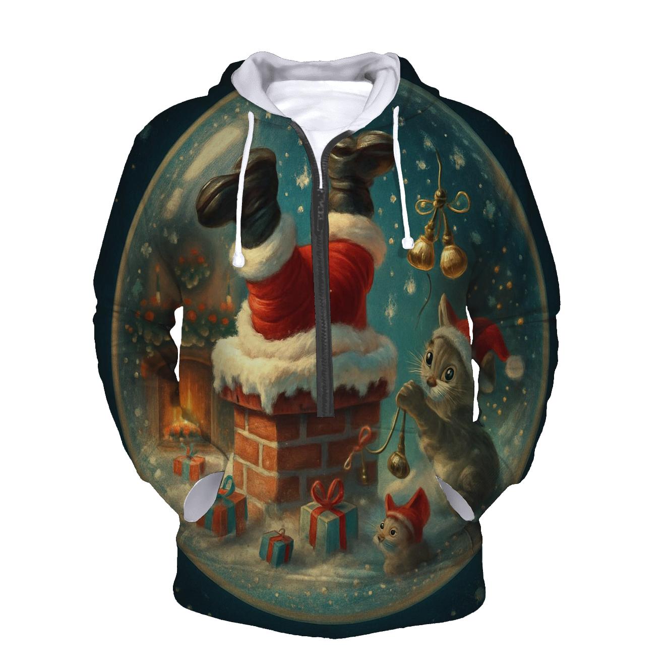 Santa Stuck Chimney Snow Globe Scene lightweight hoodies
