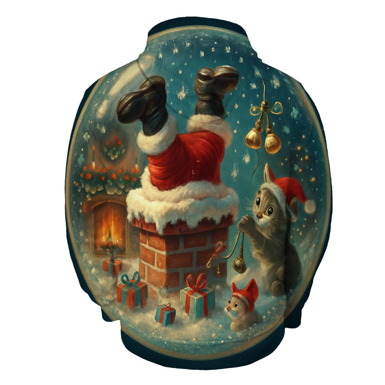 Santa Stuck Chimney Snow Globe Scene lightweight hoodies