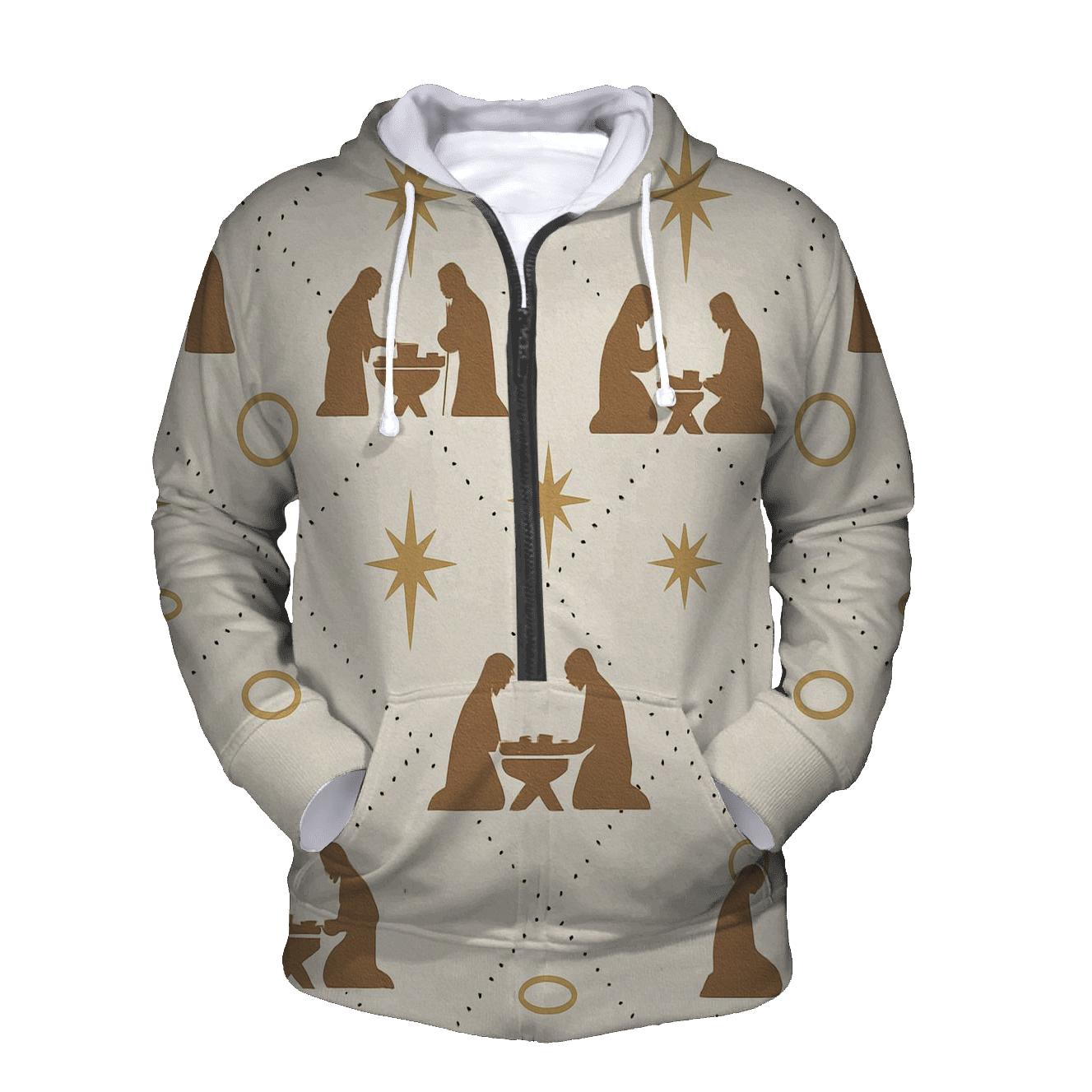Ivory Nativity Lattice Minimal Repeat printed hoodies