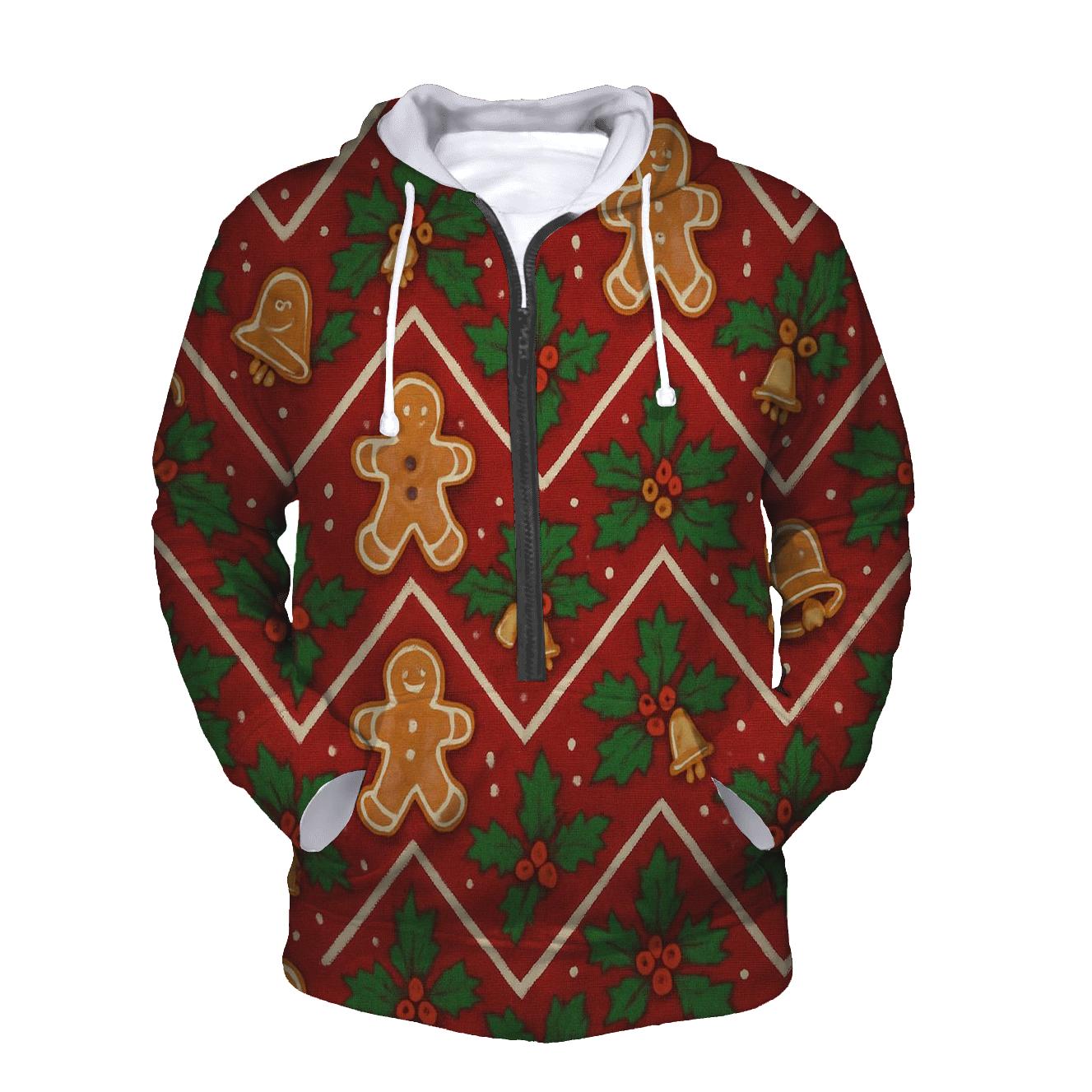 Gingerbread Holly Chevron Wrap Pattern embroidered hoodies