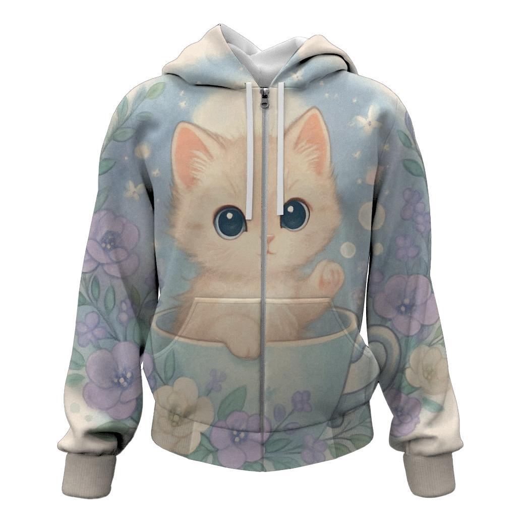Moonlit Teacup Kitten Garden lightweight hoodies