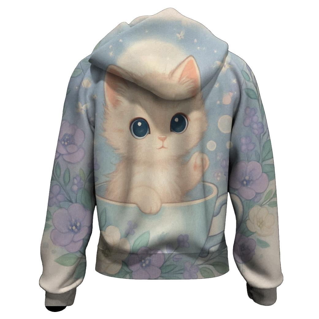 Moonlit Teacup Kitten Garden lightweight hoodies