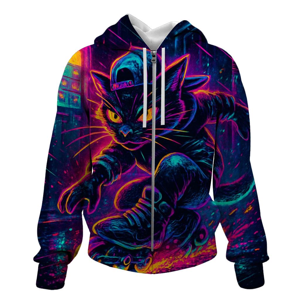 Neon Alley Roller Cat embroidered hoodies
