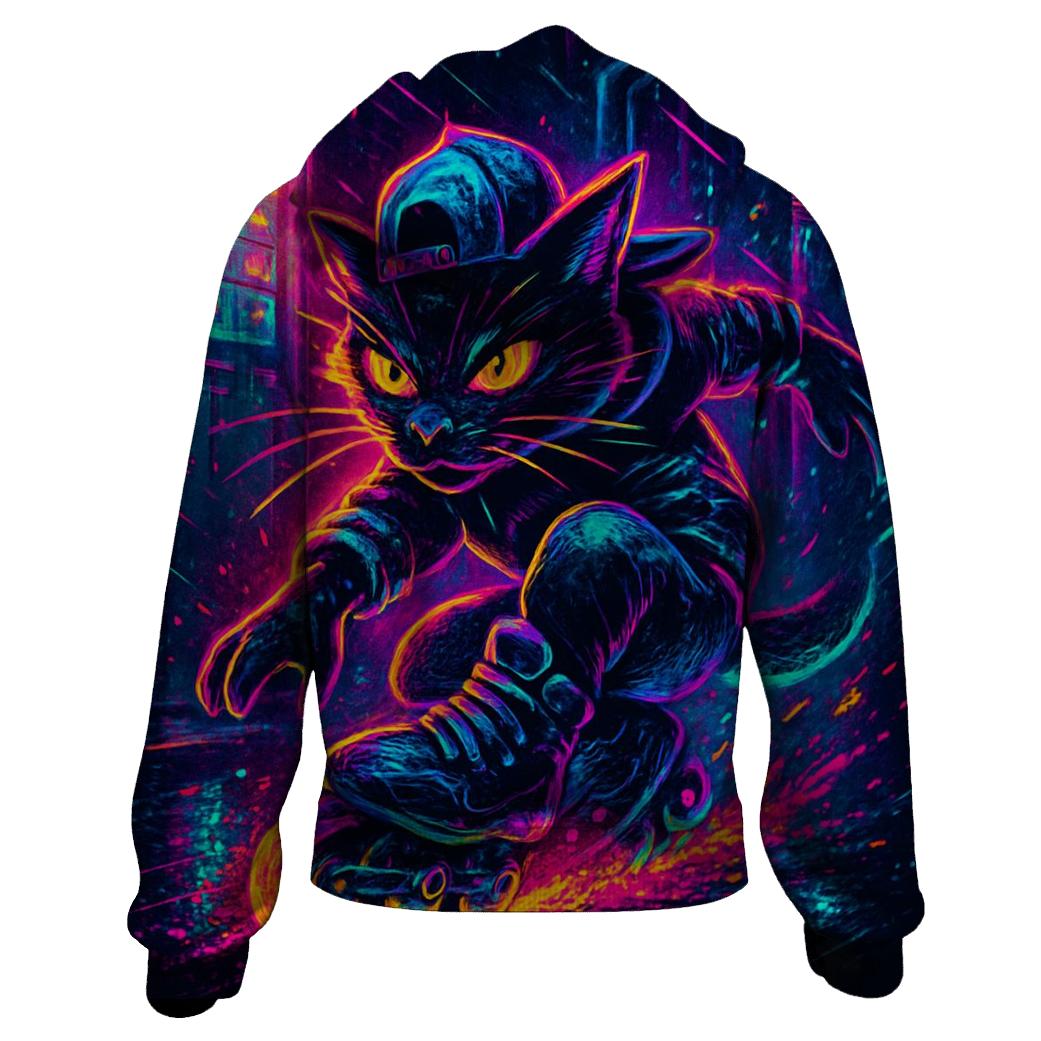 Neon Alley Roller Cat embroidered hoodies