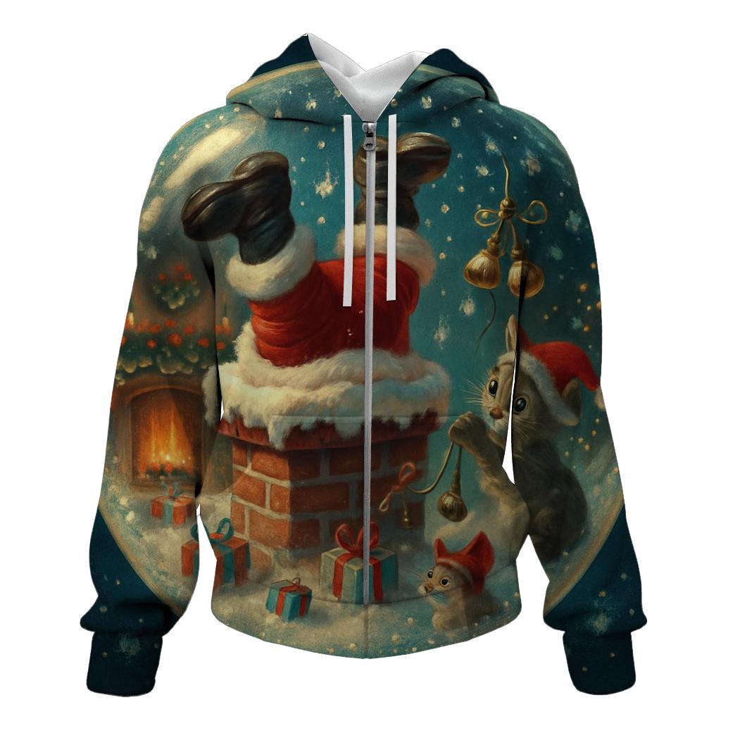 Santa Stuck Chimney Snow Globe Scene pullover hoodies