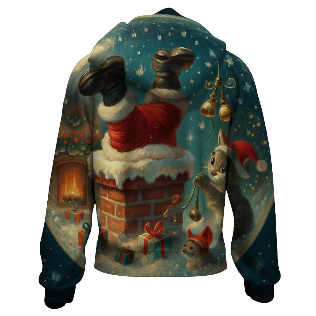 Santa Stuck Chimney Snow Globe Scene pullover hoodies