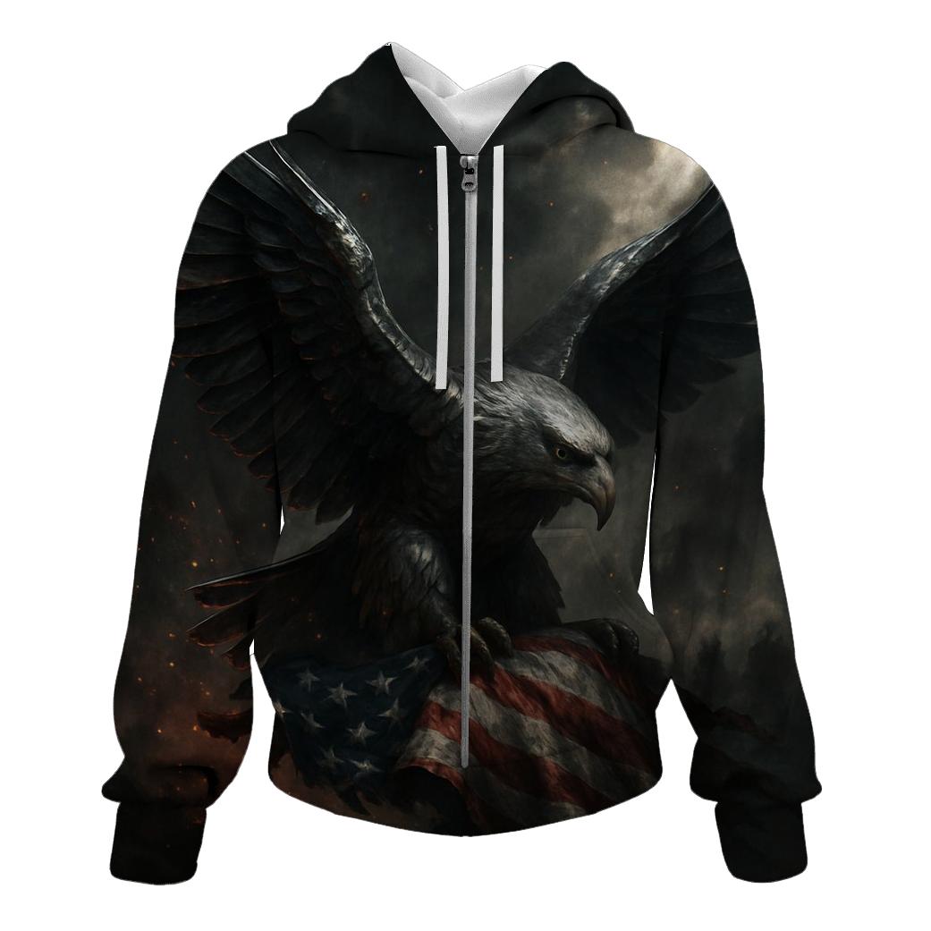 Steel Eagle Over Shattered Stripes embroidered hoodies