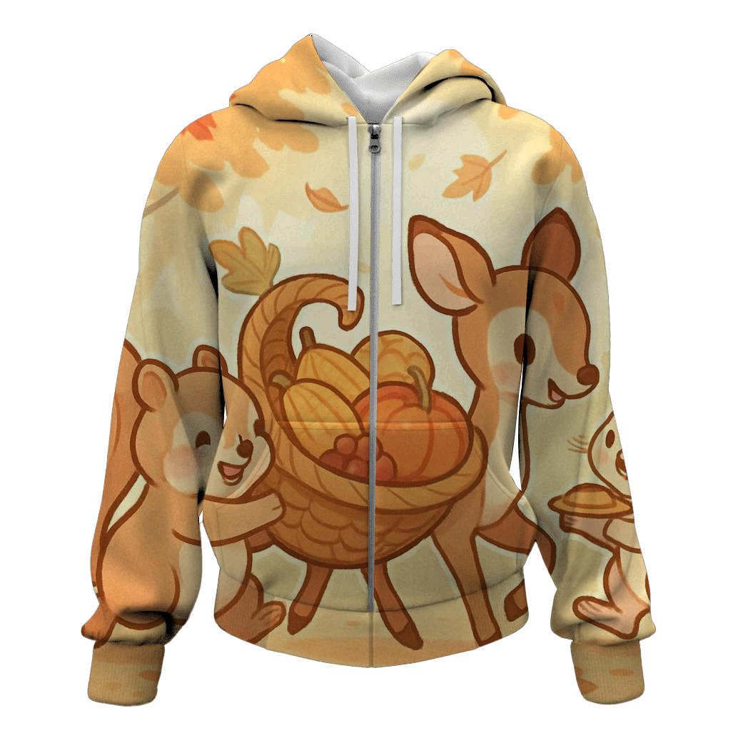 Woodland Friends Cornucopia Parade designer hoodies