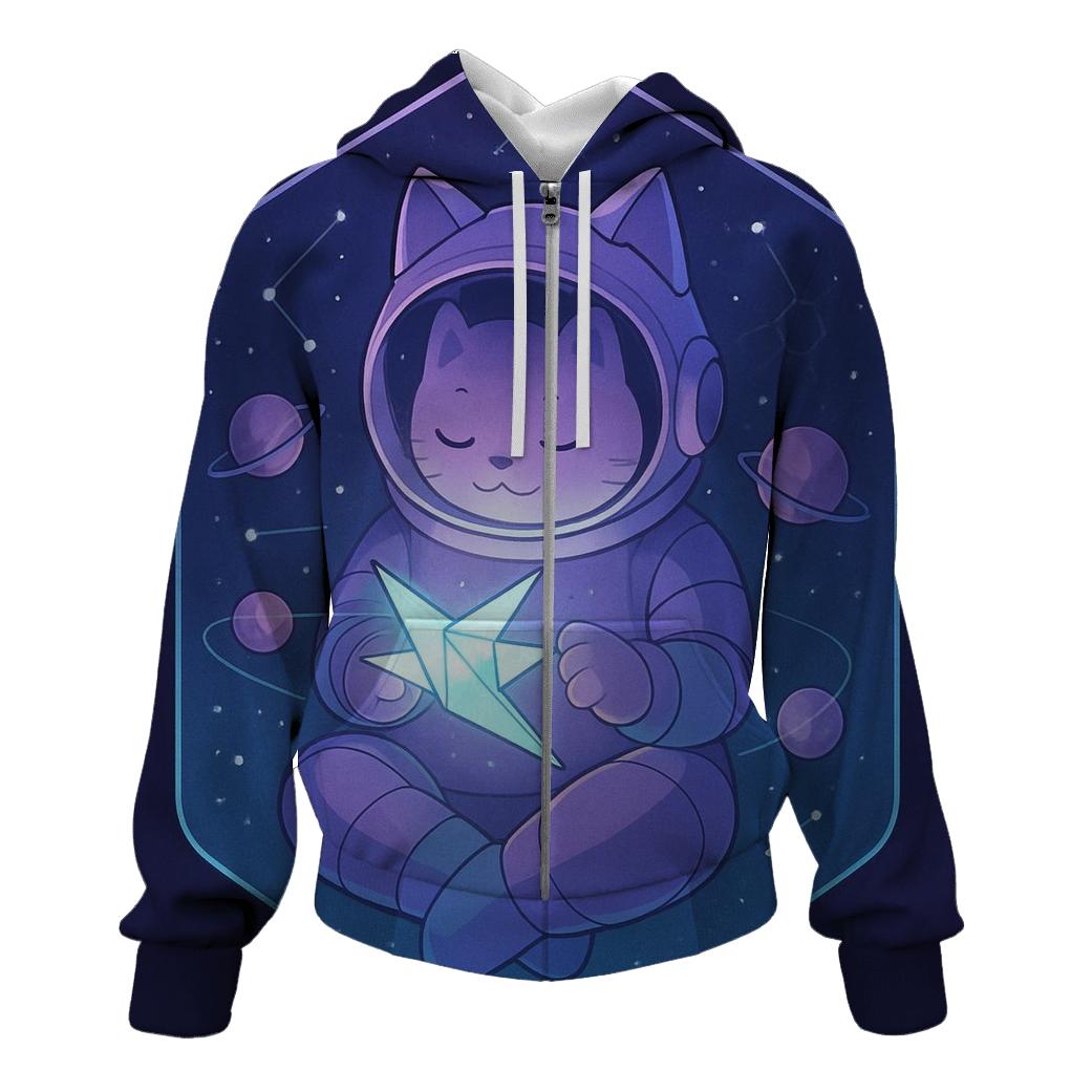Starlit Origami Astronaut Cat embroidered hoodies