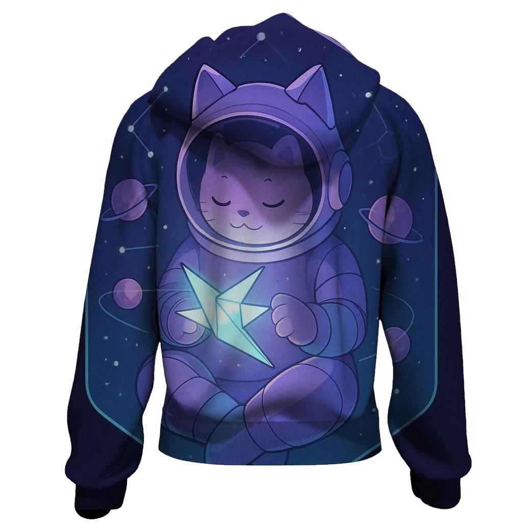 Starlit Origami Astronaut Cat embroidered hoodies