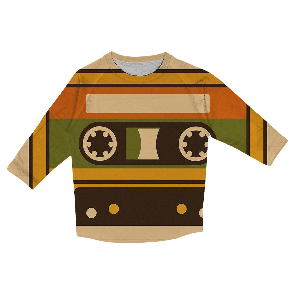 Cassette Tape Color Block Rhythm trendy 3/4 sleeve tops