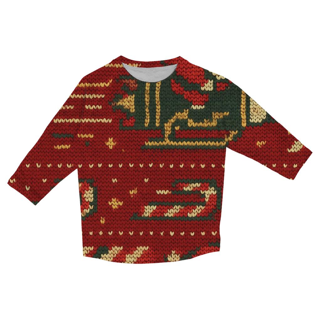 Santa Rocket Sleigh Stripework Design cotton quarter sleeve shirts