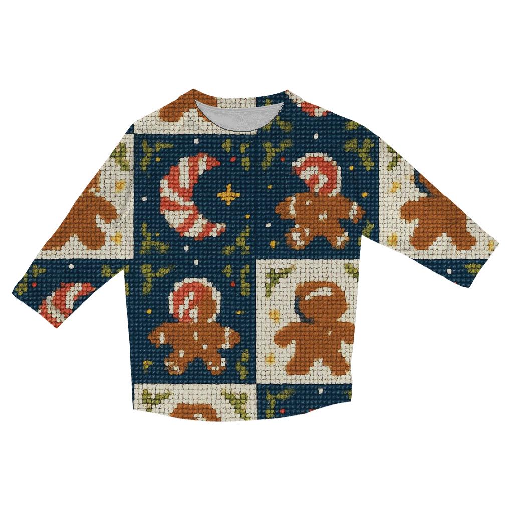 Gingerbread Astronaut Grid Parade Design casual three quarter sleeve shirts