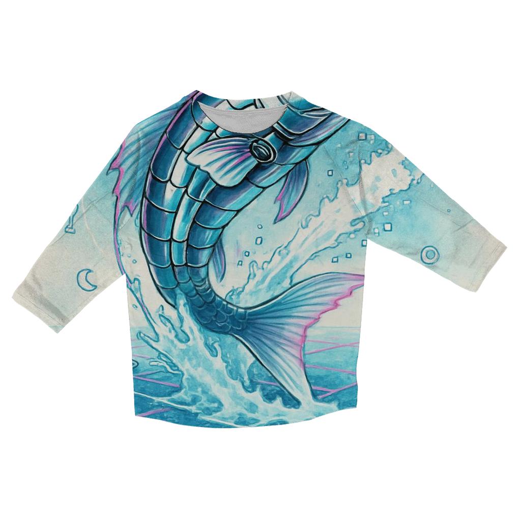 Clockwork Koi In A Pixel Pond casual three quarter sleeve shirts