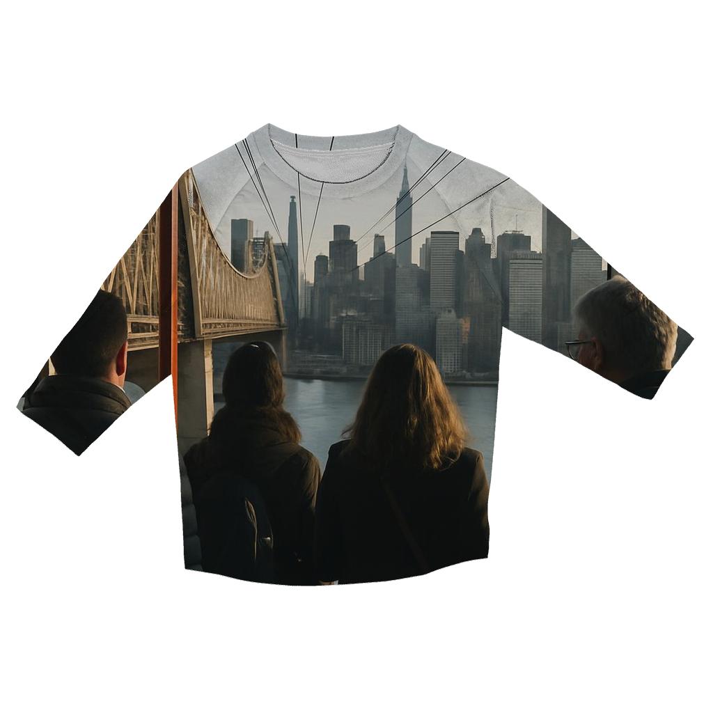 Roosevelt Island Tram Window Over The East River printed three quarter sleeve shirts