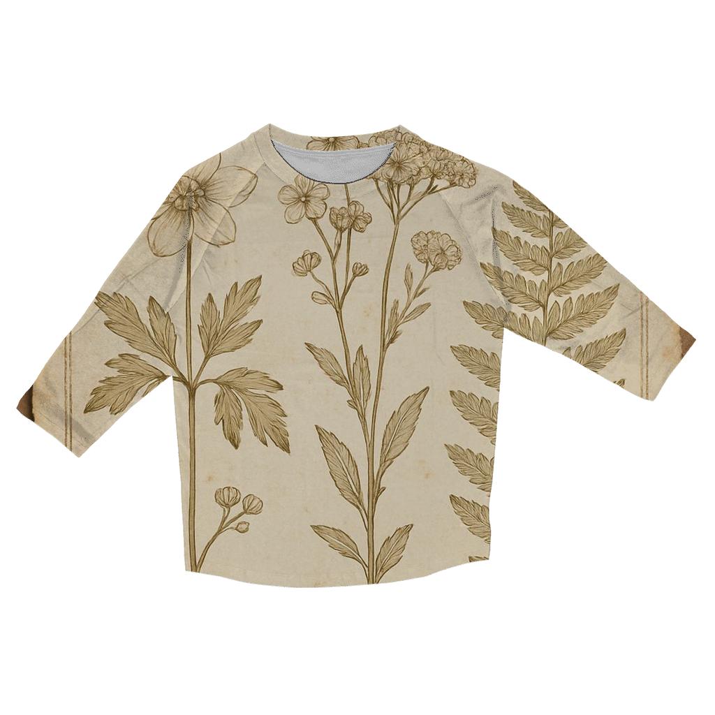 Sepia Botanical Herbarium Postcard With Distressed Stamp Border fashion 3/4 sleeve shirts