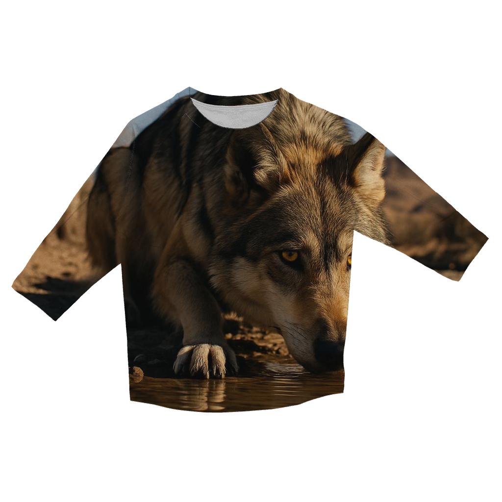 Mexican Gray Wolf Drinking At A Desert Borderland River Bend custom 3/4 sleeve shirts