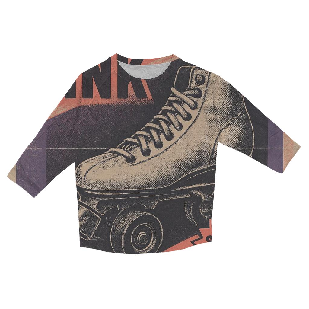 Retro 1990s Roller Rink Night Flyer With Neon Fade fashion 3/4 sleeve shirts