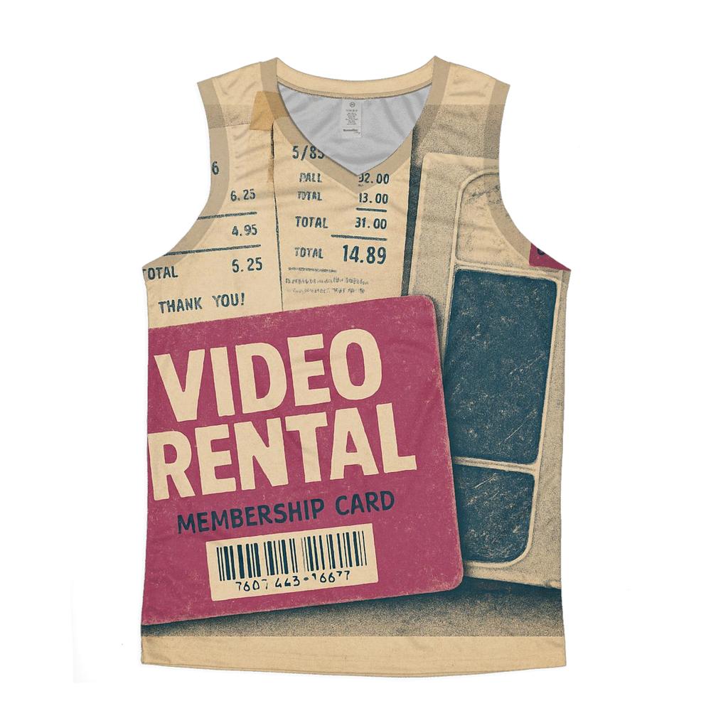 Faded 1980s Video Rental Membership Card Collage graphic print tank tops
