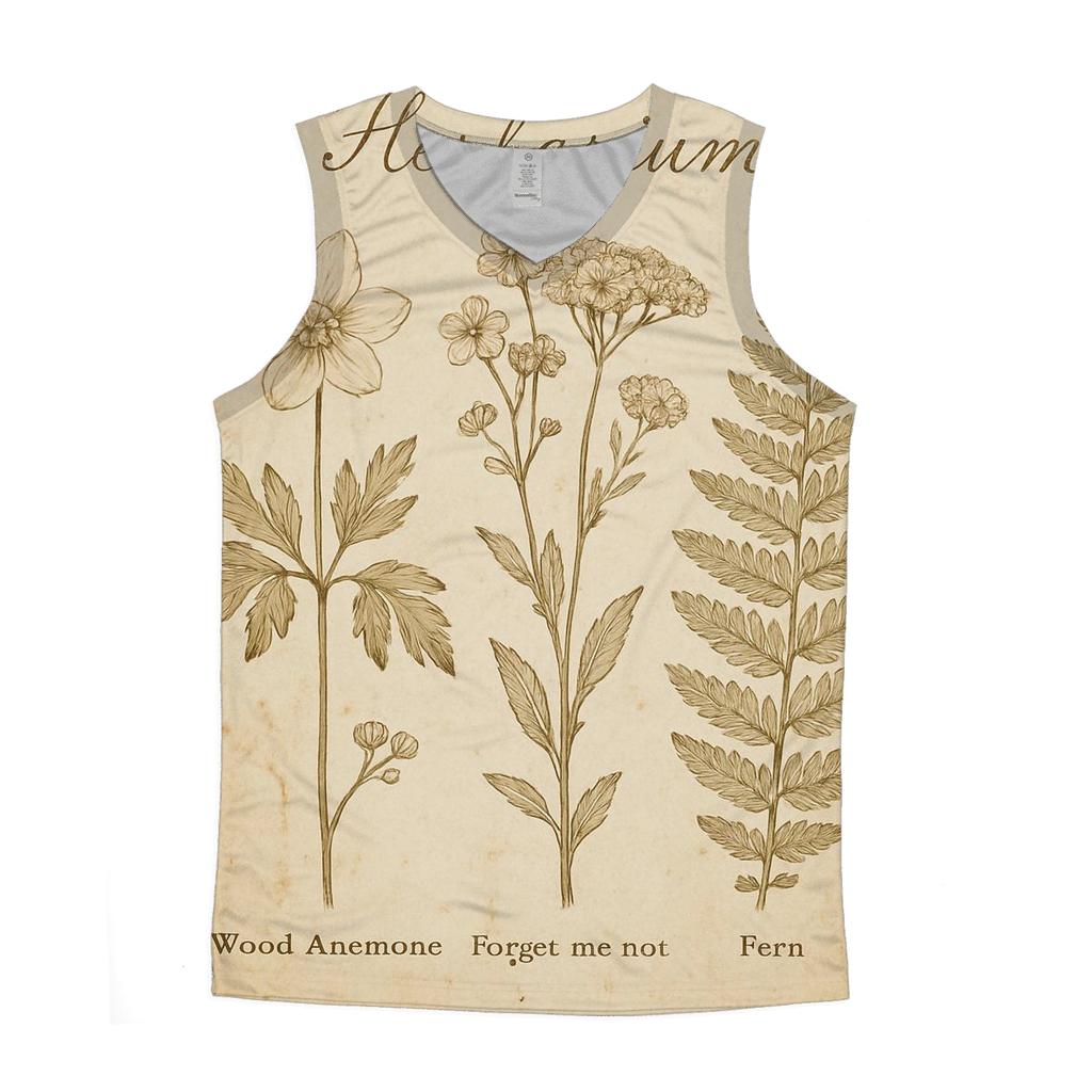 Sepia Botanical Herbarium Postcard With Distressed Stamp Border personalized athletic tanks