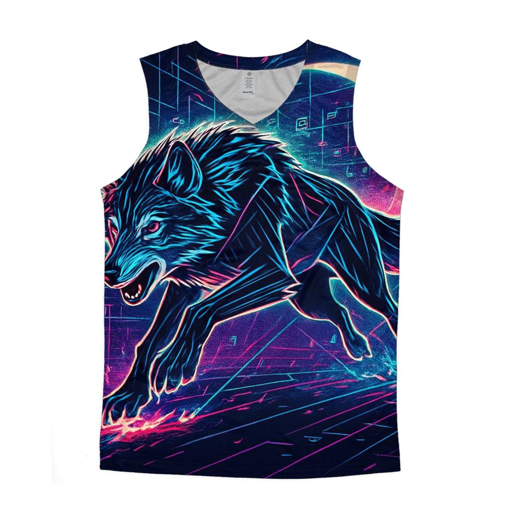 Neon Circuit Moonrunner Wolf trendy fitted tank tops