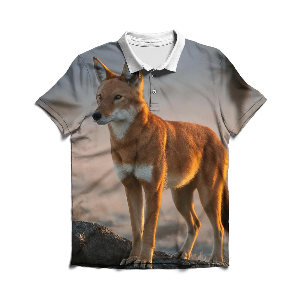 Ethiopian Wolf Sentinel Above The Lobelia Moor custom polo shirts