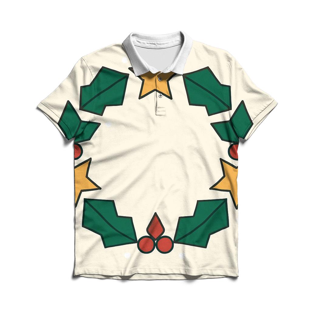 Celestial Holly Star Wreath custom polo shirts