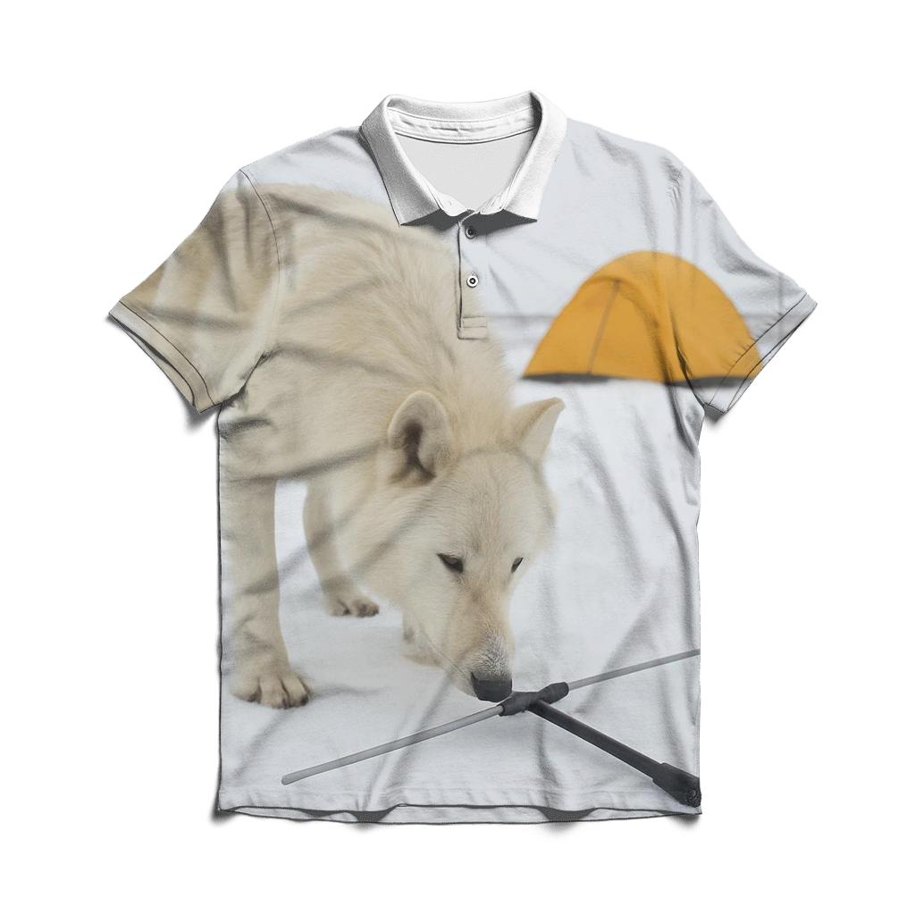 Arctic Wolf Research Collar Check At A Tundra Field Camp personalized polo shirts