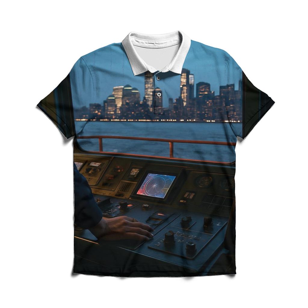 Rainy Blue Hour From The Staten Island Ferry Bridge designer slim fit polos