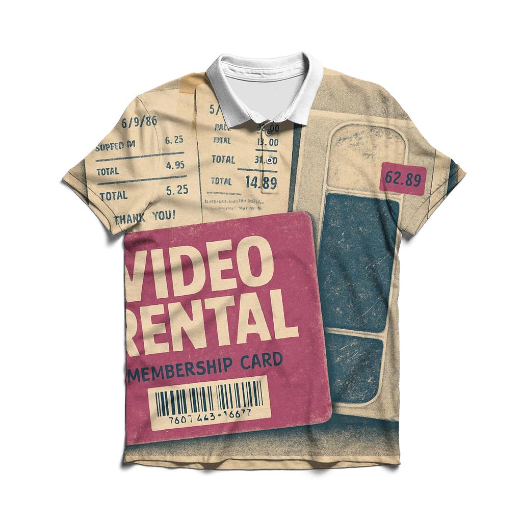 Faded 1980s Video Rental Membership Card Collage casual sports polo shirts