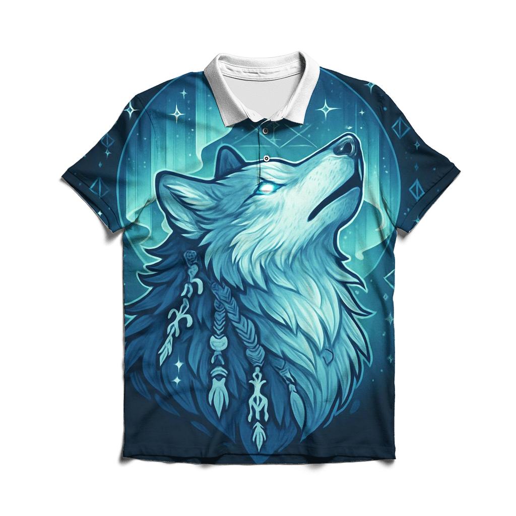 Aurora Bone Shaman Wolf embroidered polo tops
